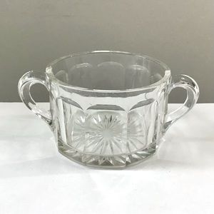Vintage Sugar Bowl Clear Pressed Glass Two Handles Starburst Bottom Open Top